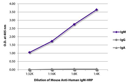 ELISA: The plate was coated with purified Human IgM, IgG, and IgA. Immunoglobulins were detected with serially diluted ARG21804 Mouse anti-Human IgM antibody [SA-DA4] (HRP).