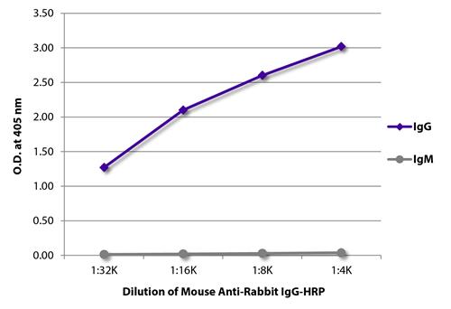 ELISA: ELISA plate was coated with purified Rabbit IgG and IgM. Immunoglobulins were detected with serially diluted ARG23848 Mouse anti-Rabbit IgG antibody [2A9] (HRP).