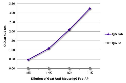 ELISA: The plate was coated with purified Mouse IgG Fab and IgG Fc. Immunoglobulins were detected with serially diluted ARG23784 Goat anti-Mouse IgG (Fab) antibody (AP) (pre-adsorbed).
