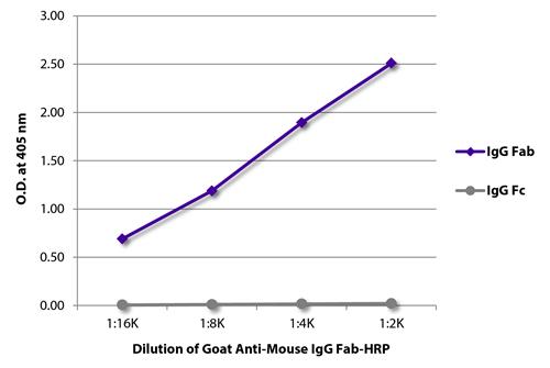 ELISA: The plate was coated with purified Mouse IgG Fab and IgG Fc. Immunoglobulins were detected with serially diluted ARG23785 Goat anti-Mouse IgG (Fab) antibody (HRP) (pre-adsorbed).